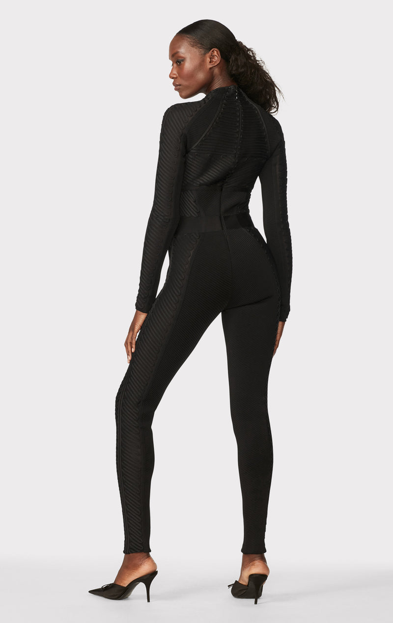 HERVÉ LÉGER X LAW ROACH RIBBON EMBROIDERED CATSUIT