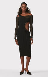 HERVÉ LÉGER X LAW ROACH SHEER LAYERED CUTOUT MIDI DRESS