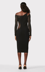 HERVÉ LÉGER X LAW ROACH SHEER LAYERED CUTOUT MIDI DRESS