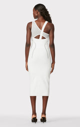 HERVÉ LÉGER X LAW ROACH LAYERED SHEER INTARSIA MIDI DRESS