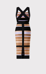 HERVÉ LÉGER X LAW ROACH STRIPED BANDAGE MIDI DRESS