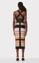 HERVÉ LÉGER X LAW ROACH STRIPED BANDAGE MIDI DRESS