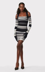 HERVÉ LÉGER X LAW ROACH STRIPED BANDAGE MINI DRESS