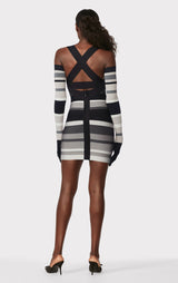 HERVÉ LÉGER X LAW ROACH STRIPED BANDAGE MINI DRESS