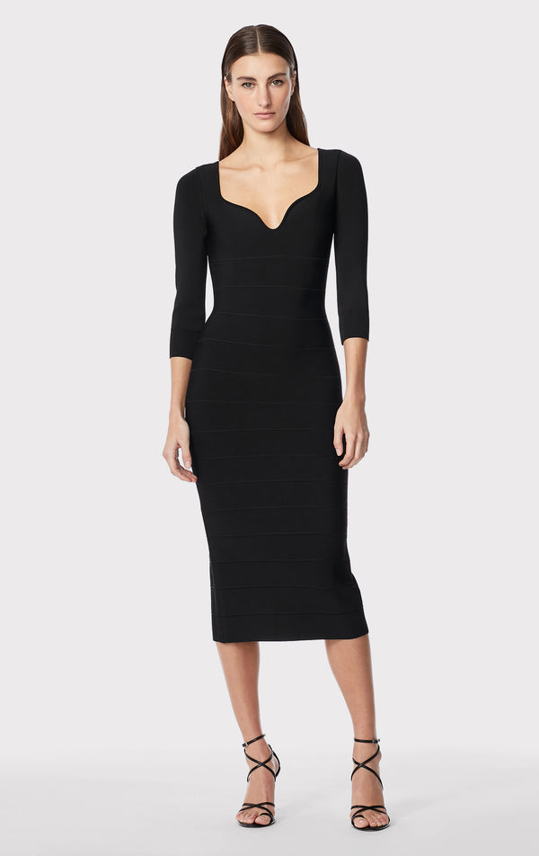 Icon Sweetheart Midi Dress - Black, XXS, by Herve Leger Icon Sweetheart Midi Dress - Black, XXS, by Herve Leger