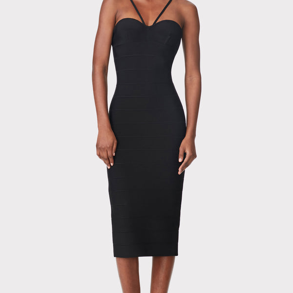 Hervé Léger Icon Strappy Sweetheart Neckline Midi Dress