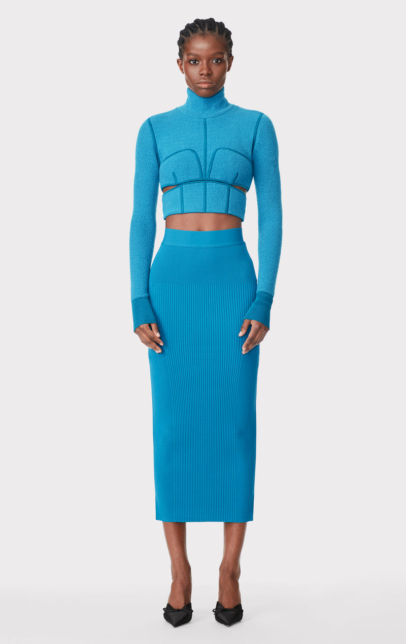 MIXED RIB MIDI SKIRT