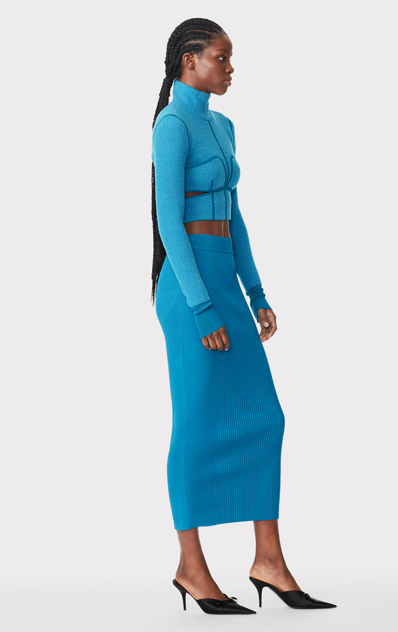 MIXED RIB MIDI SKIRT