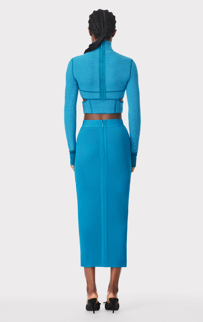 MIXED RIB MIDI SKIRT