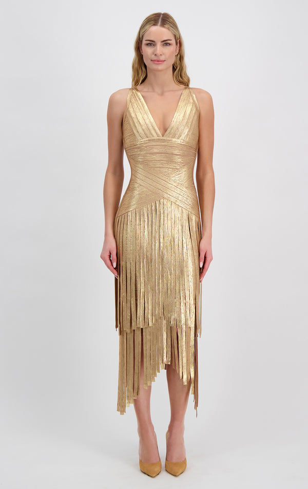 Layered Foil Fringe Dress