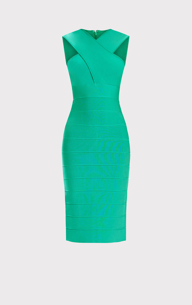 draped cross neck midi dress