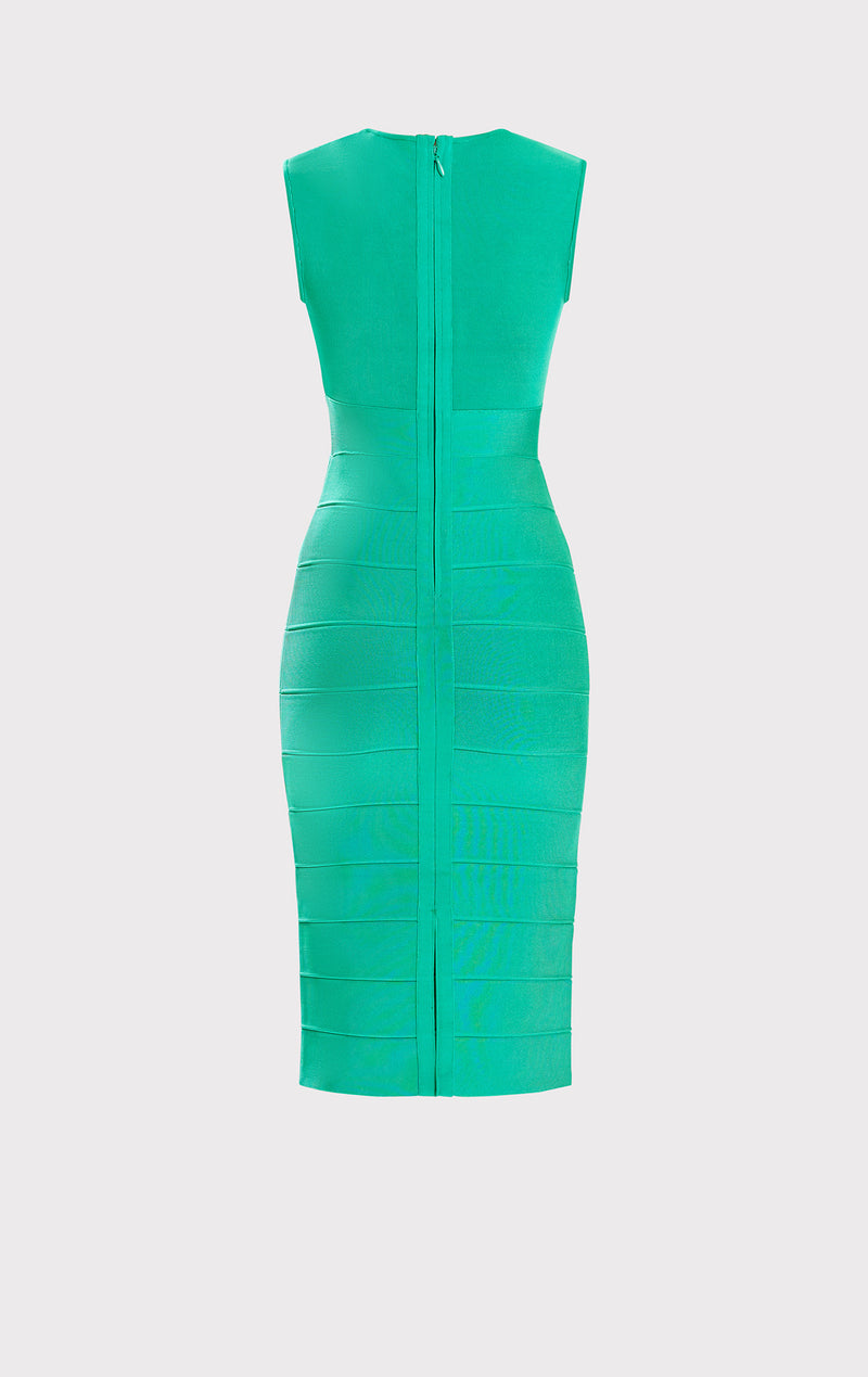 draped cross neck midi dress
