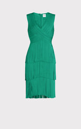 V NECK FRINGED MIDI DRESS