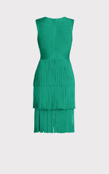 V NECK FRINGED MIDI DRESS