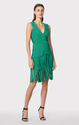 V NECK FRINGED MIDI DRESS