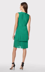 V NECK FRINGED MIDI DRESS