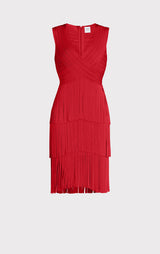 V NECK FRINGED MIDI DRESS