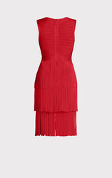 V NECK FRINGED MIDI DRESS