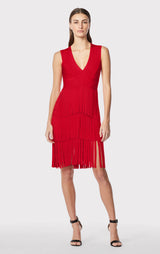 V NECK FRINGED MIDI DRESS