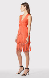 V NECK FRINGED MIDI DRESS