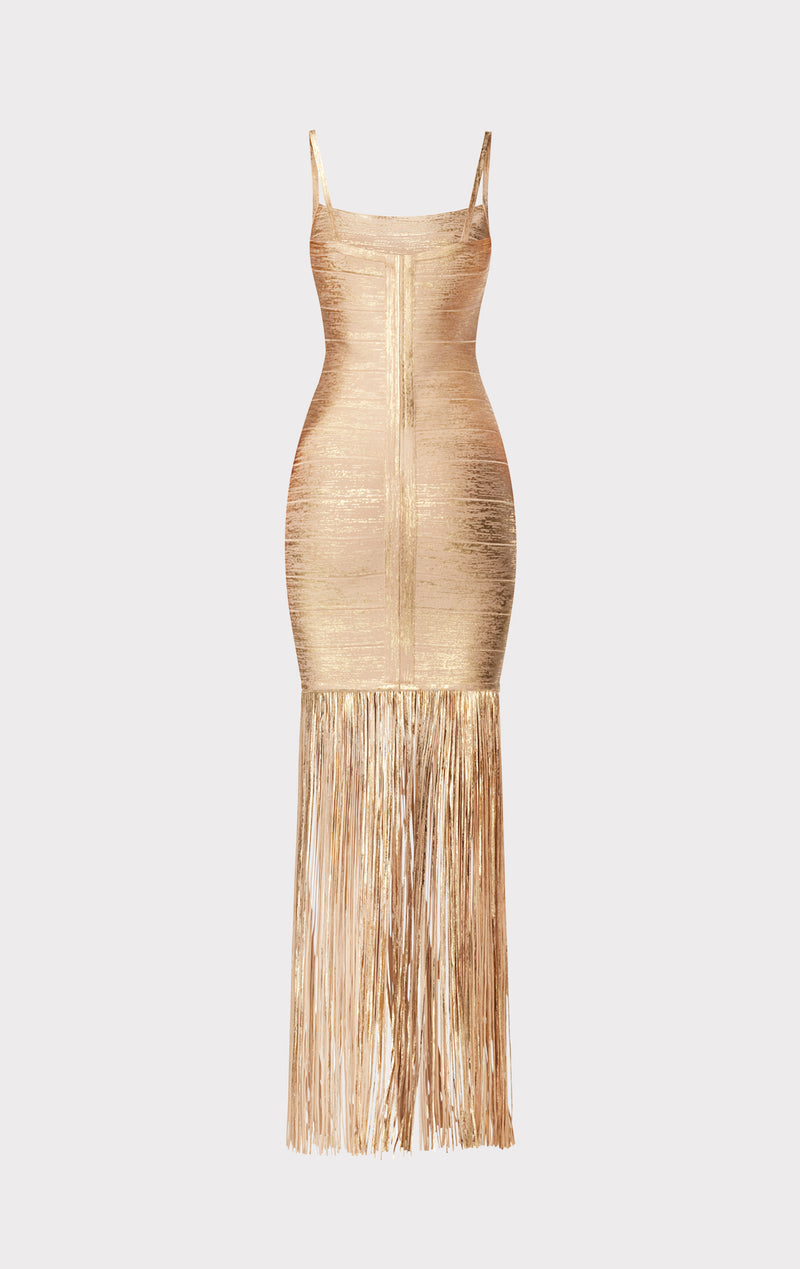 Bandage Foil Fringe Gown