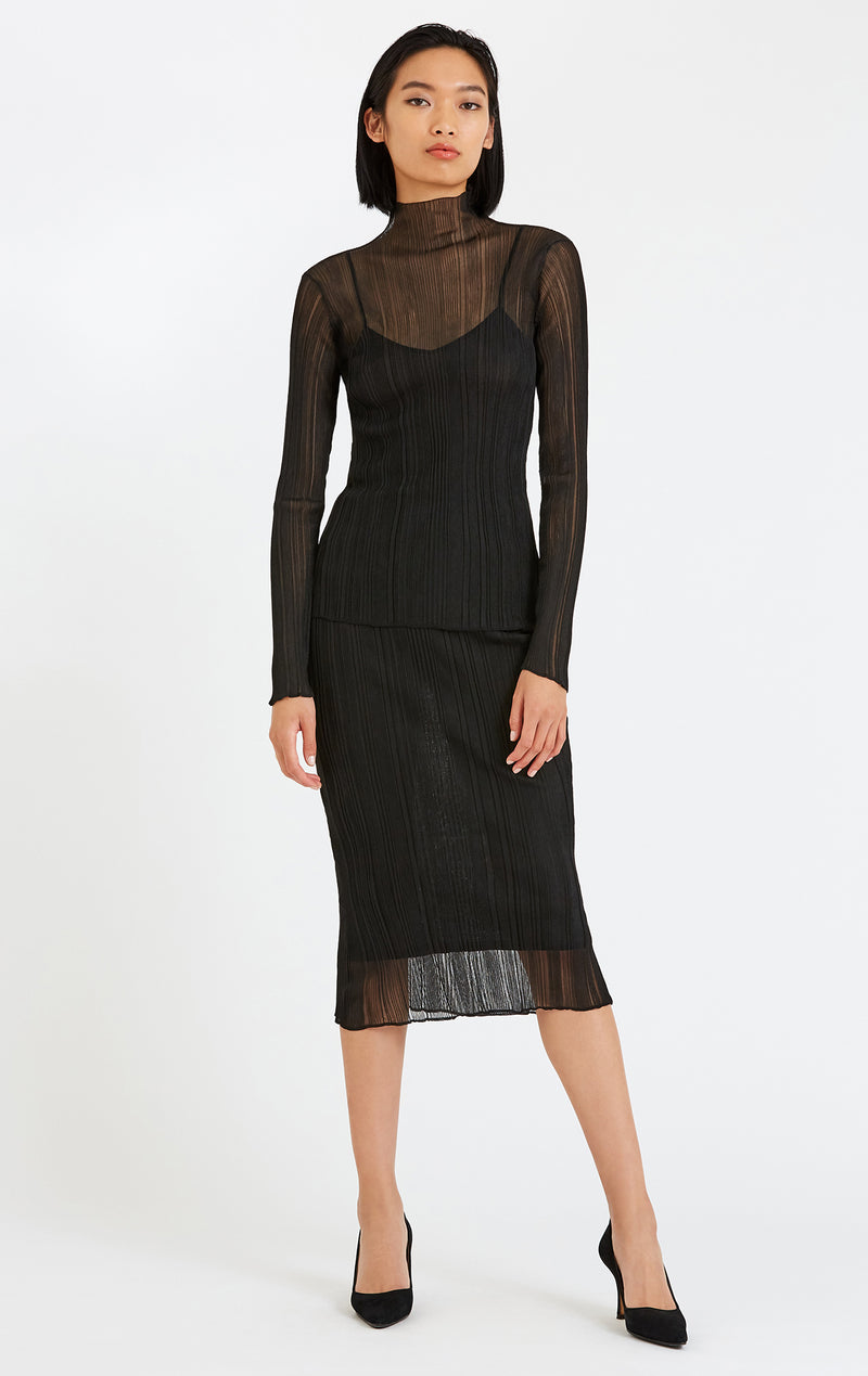 SHEER VARIEGATED RIB MIDI SKIRT
